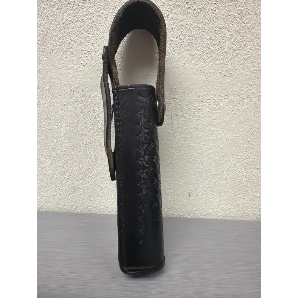 Stallion Leather Black Basketweave Flashlight Holder Duty Belt Loop Snap Closure